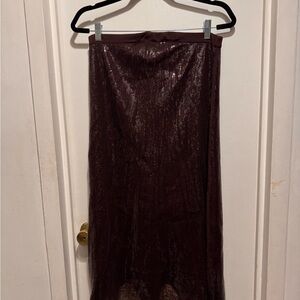 NWT Zara Dark Brown Sequin Maxi Skirt with Lace Hem